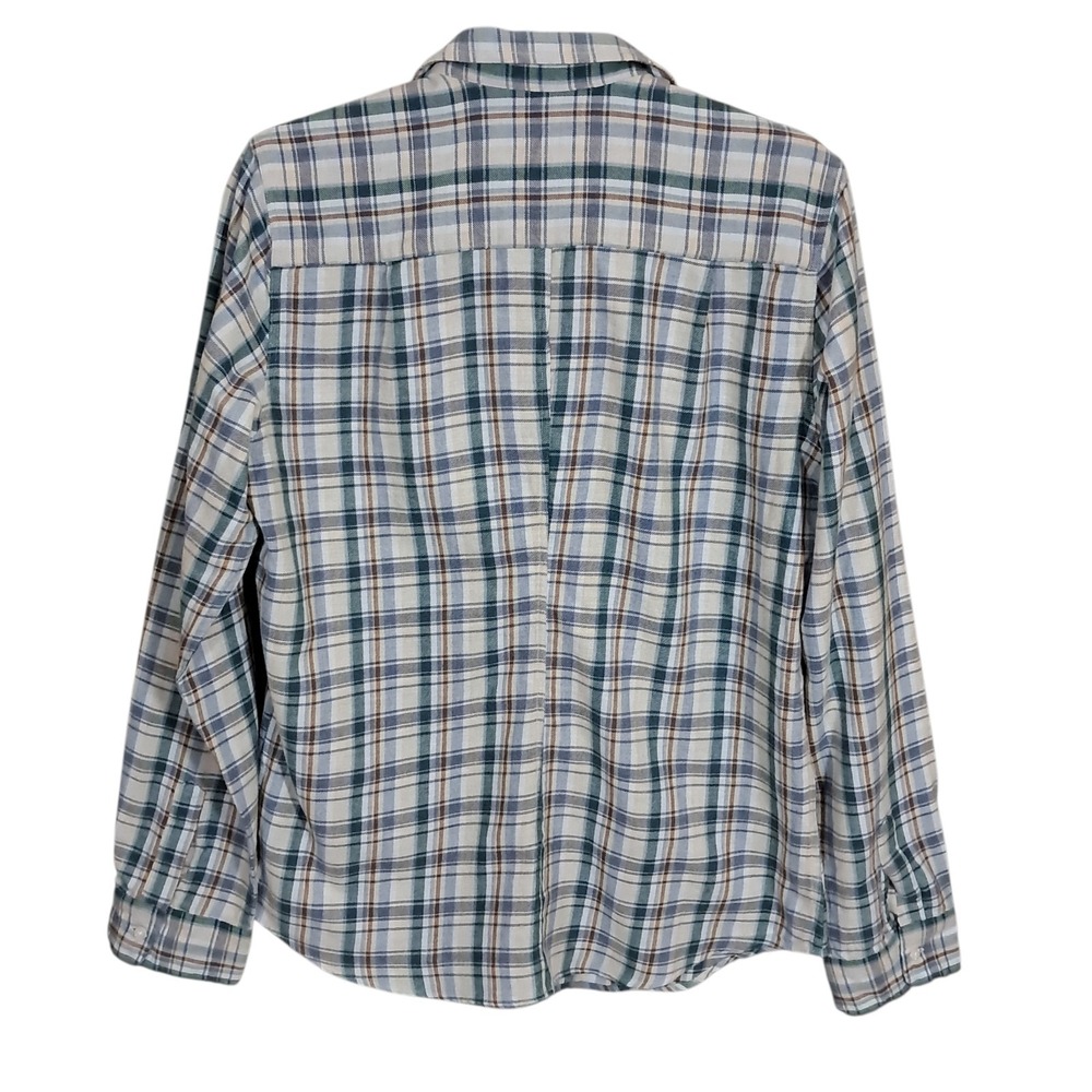 Frank & Eileen Barry Flannel Button Down Women's Large Shirt Blue Plaid Preppy - Picture 2 of 13